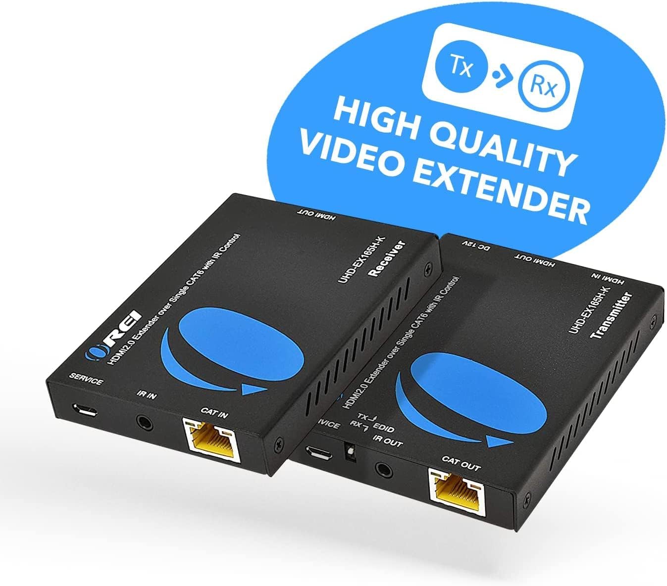 OREI HDMI Extender UltraHD Over Single Cat6/Cat7 Cable - 4K@60Hz with HDR & IR Control - Up to 165 ft - HDMI 2.0 and HDCP 2.2 Compliant with EDID Management - 20 Units Per Box (UHD-EX165H-K)