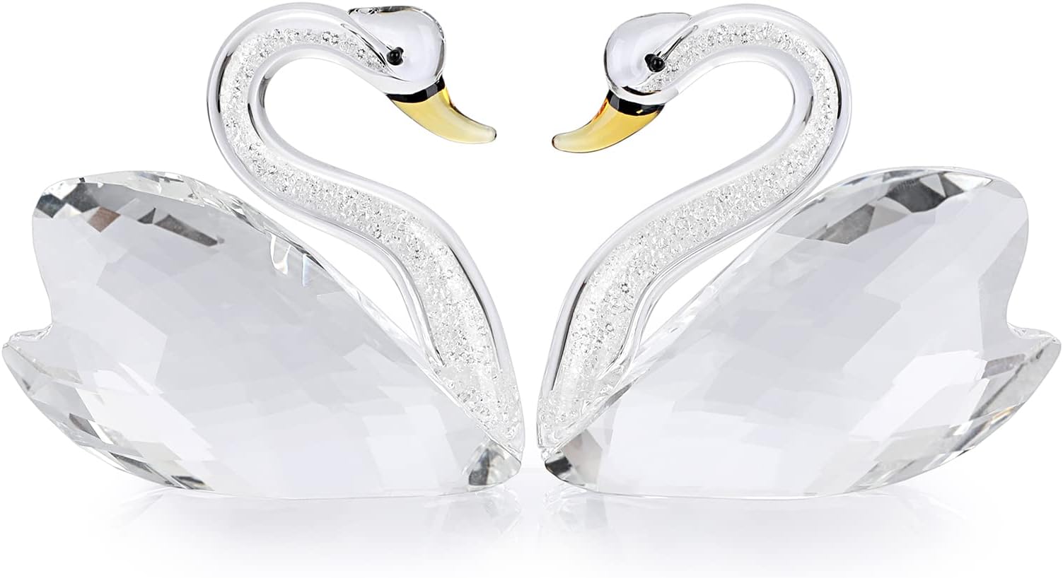 OwnMyCrystal Swan Figurines Crystal Swan Pair Collectibles Crystal Swan Ornaments Decor, Clear Lover Swans Statues Crystal Paperweight Tabletop Centerpiece for Wedding Living Room Home Office Decor