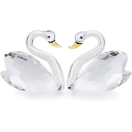 London Boutique Cadeau Mariage Cygnes En Cristal Bleu Rose - Figurine Couple Dans Boîte Blanche