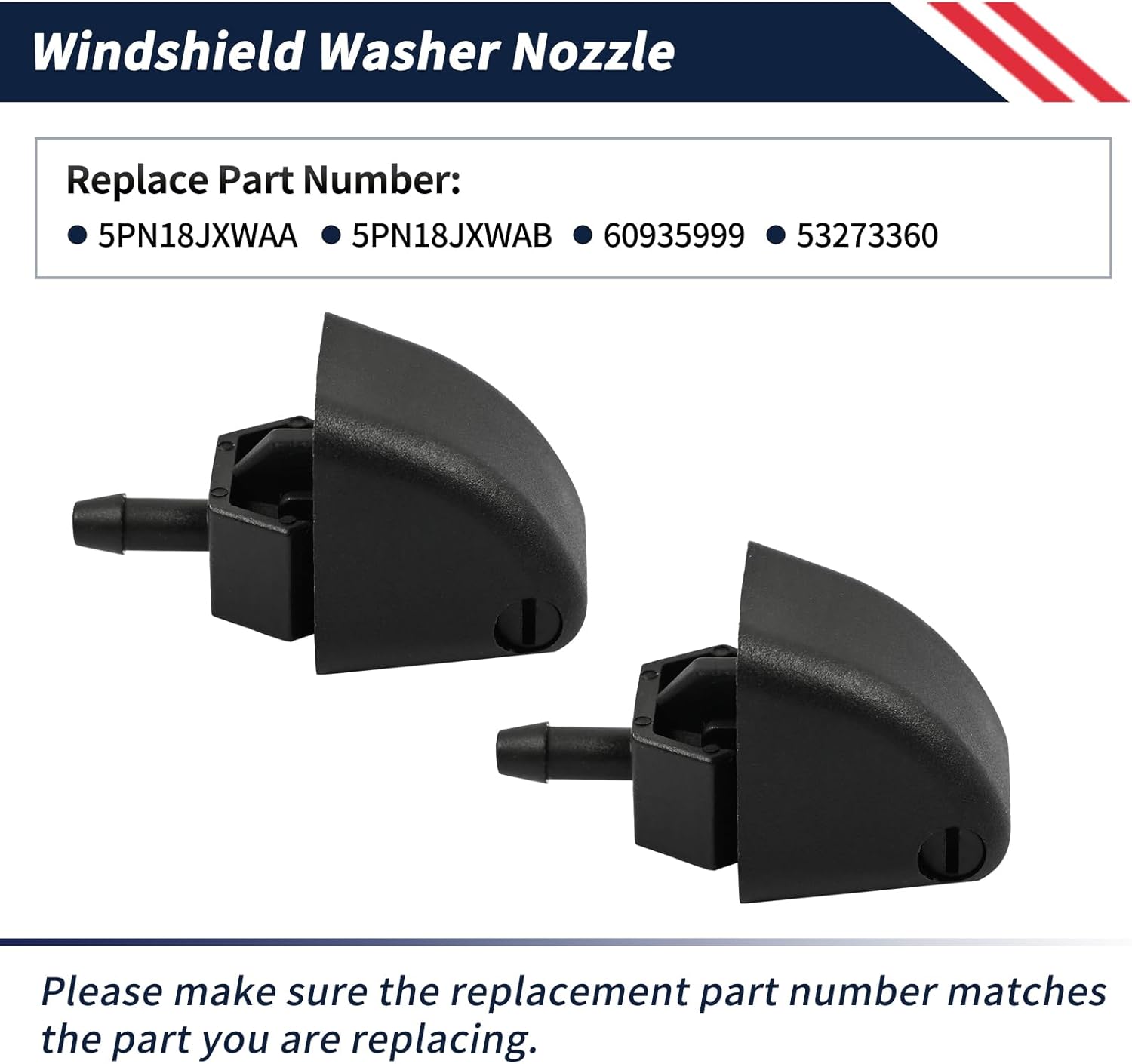 2Pcs Front Windshield Washer Nozzle Fit for Ram ProMaster 1500 2500 3500 2014-2022 3.0L Diesel / 3.6L Gas Window Wiper Spray Sprinkler Replacement 5PN18JXWAA 5PN18JXWAB 60935999 53273360