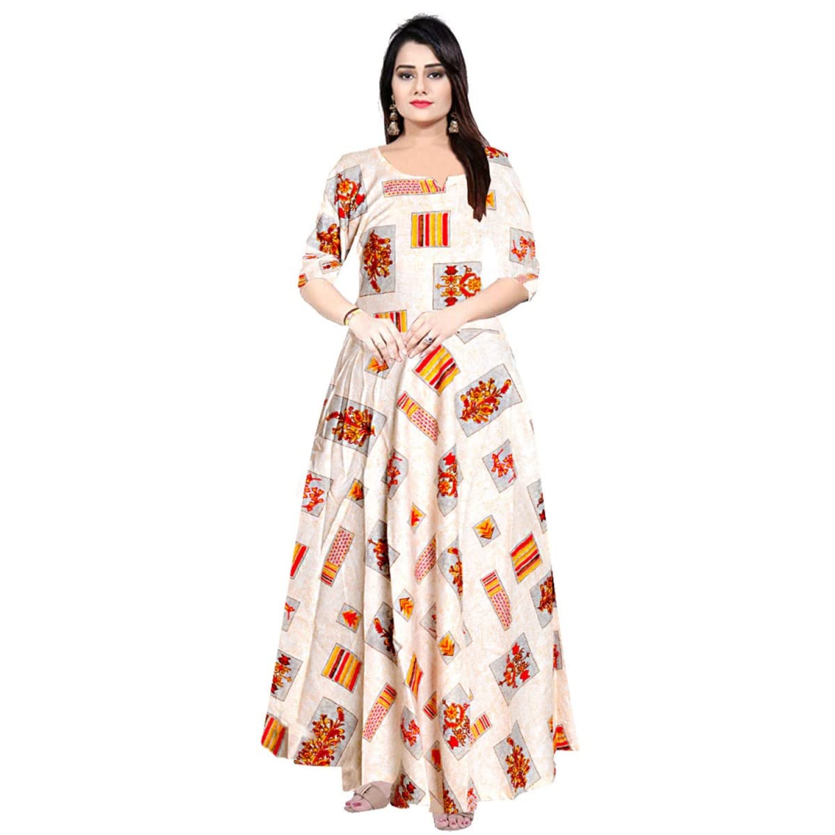 mudrika Women Beautiful Rayon Fabric Fit and Flare Maxi Dress Gown Kurties (Free Size Upto XXL)-picture-10