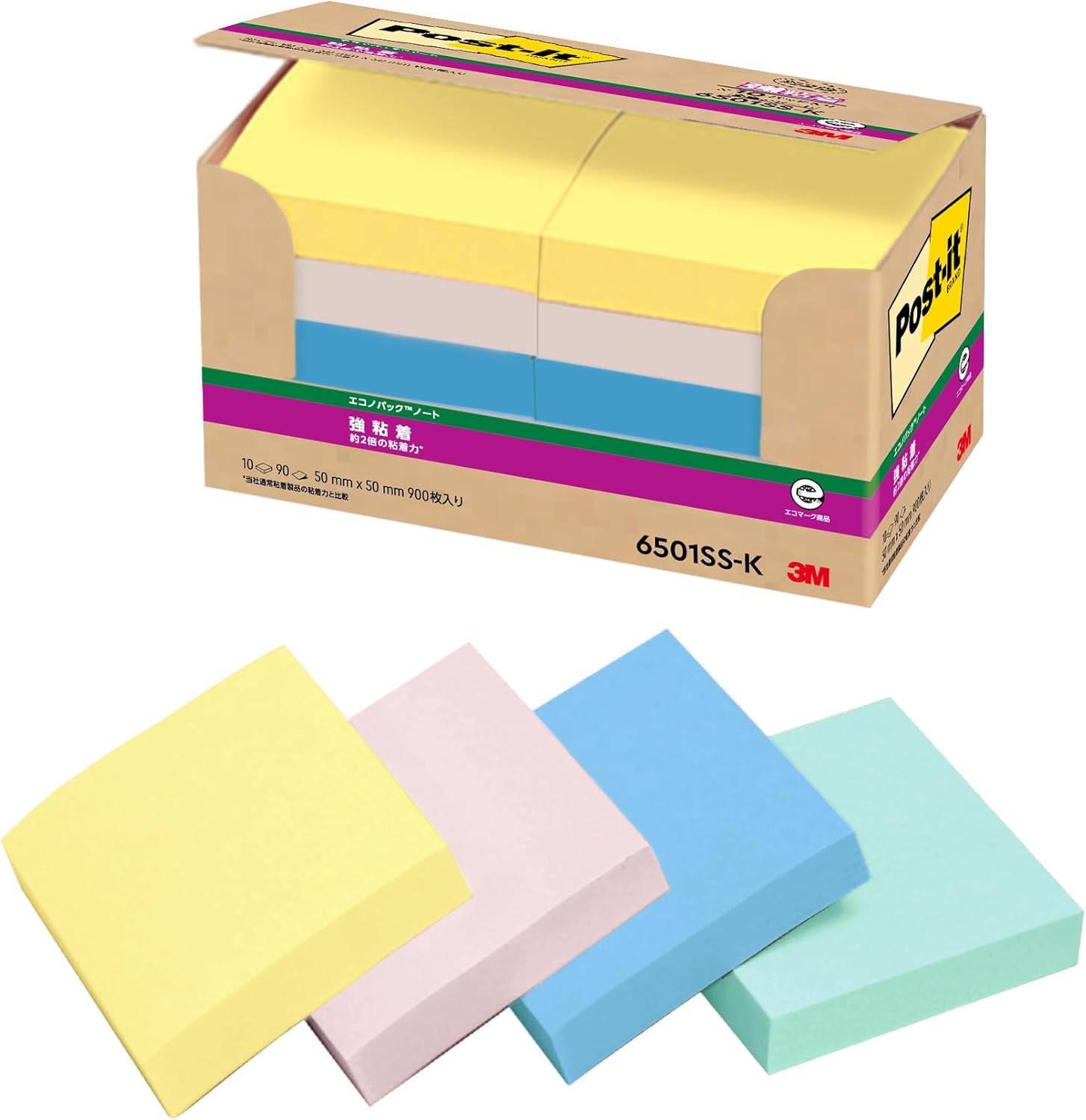 Post-it strong adhesive note 50x50mm 90 sheets x10 or mixed color 6501SS-K