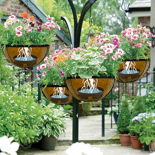 UPINS Invisible Self Watering Planter,6 Set Self Watering Planter Insert Hanging Basket Drip Pan Plant Saucers Trays Auto Planter Watering Devices Plastic for Outdoor Indoor Pots Liners