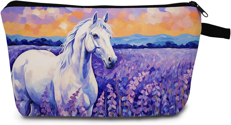 Necessaire de maquiagem MoCaliduccious Horse 09 com zíper, estampa de cavalo, 22 x 5,08 x 13,59 cm, 1 unidade