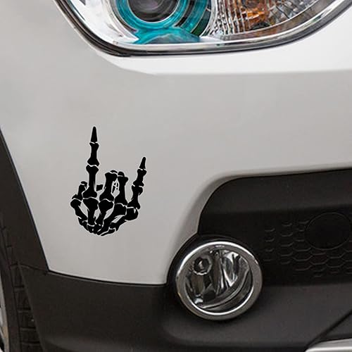 Miniatura 5 de Yonput 1 calcomanía de esqueleto de calavera y hueso dedo medio para automóvil camión SUV computadora portátil negro