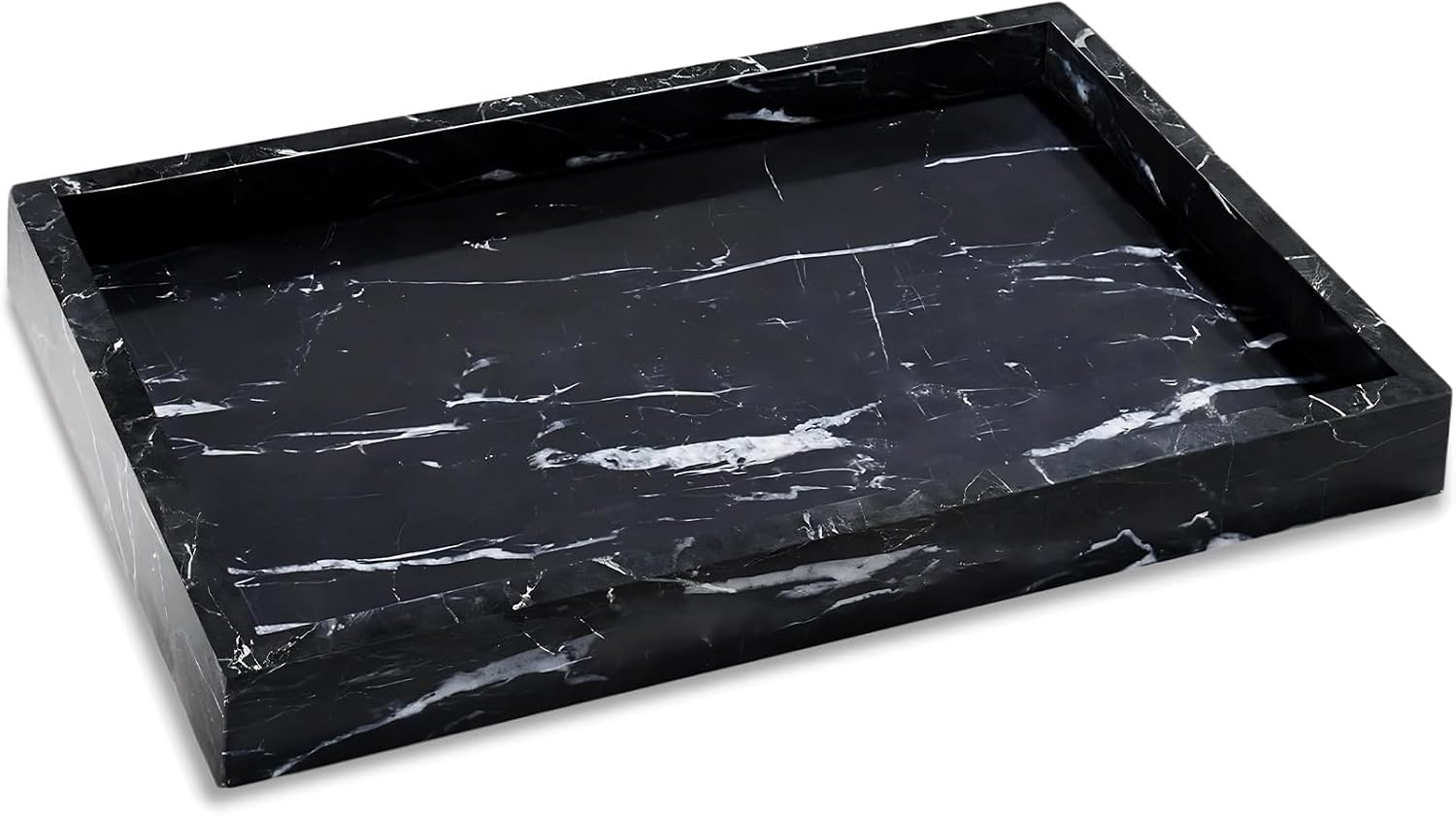 Garvee Natural Marble Tray 12x8 Inch, Pure Stone Vanity Tray for Bathroom Counter, Non-Ceramic/Non-Resin Decorative Organizer for Perfume Jewelry, Green/Volcano Red/Cyan Green/Black Marble