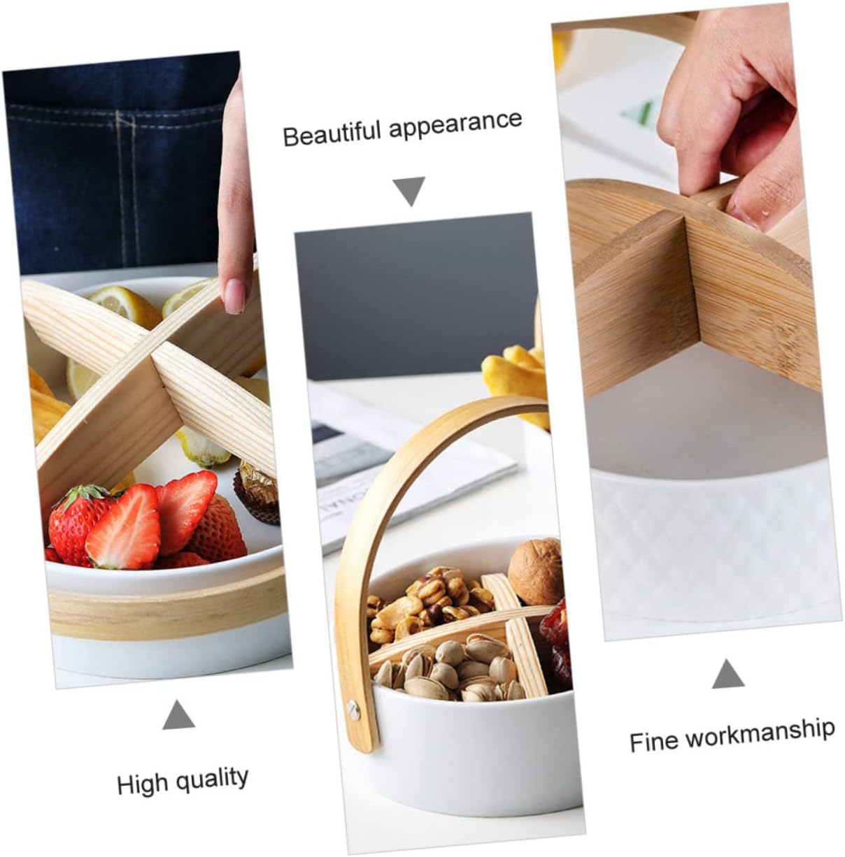 VALICLUD Ceramic Snack Container Compartments for Dried Fruits Nuts and Candy White Serving Tray for Home Kitchen and Dining
