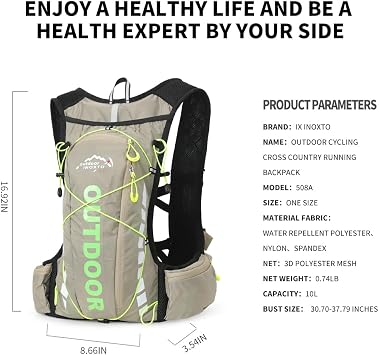 Hydration Pack Backpack, IX INOXTO Running Hydration Vest with 1.5L ( 50 oz) Water Bladder for Men Women, Lightweight Water Backpack for Hiking Cycling Climbing Camping