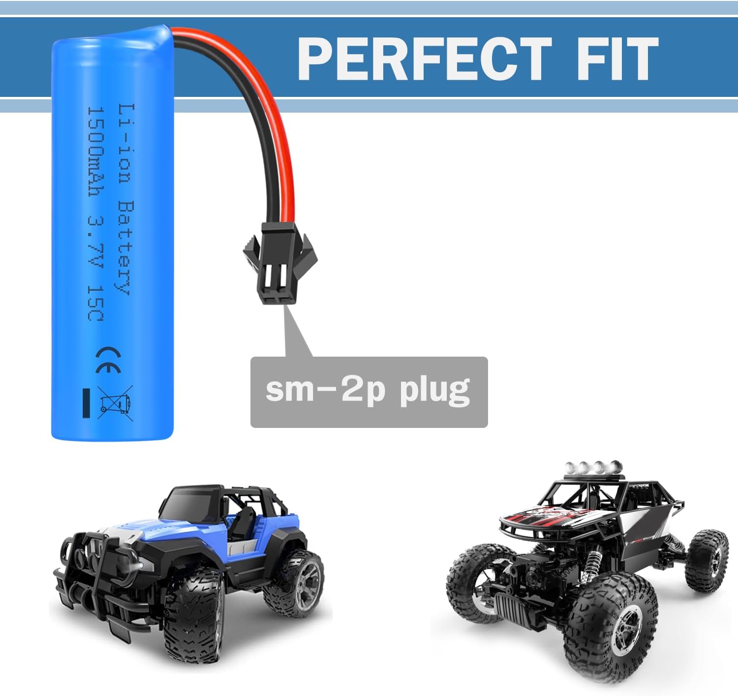3.7V 1500mAh Li-ion Battery High Capacity 15C High Discharge Rate RC Batteries with USB Charger Cable SM-2P Plug Fit for RC Car Drift Monster Truck Remote Control Car Toy Off-Road Racing