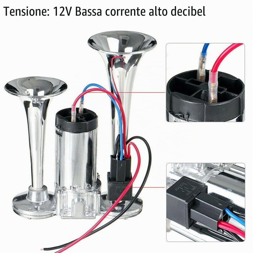 Clacson Ad Aria 12 V 150 dB per Camion - Tromba Doppia Super Forte per Auto, Kit di Corno Universale Potente per Furgoni, Moto, Barche