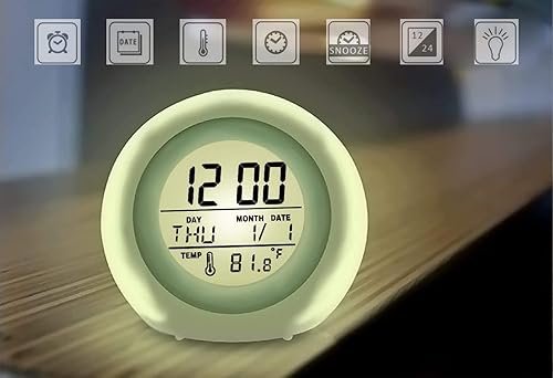 Miniatura 5 de Wisdom Link Reloj despertador digital para niños, luz nocturna de 7 colores, repetición, detección de temperatura para niños pequeños, niños y