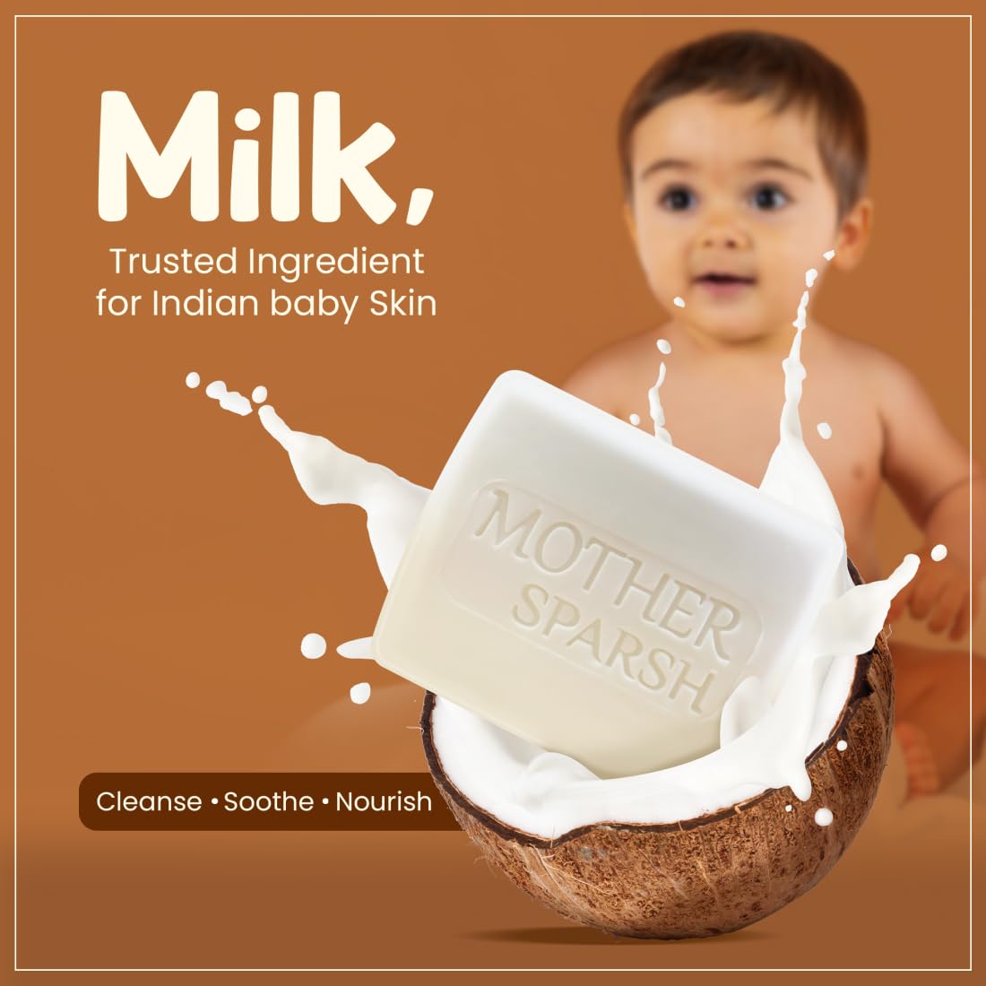 Mother Sparsh Moisturizing Milky Baby Bathing Soap Bar - 75gX2 | pH 5.5 with Milk, Coconut Oil and Vitamin E, Prevents Dryness & Rashes 1