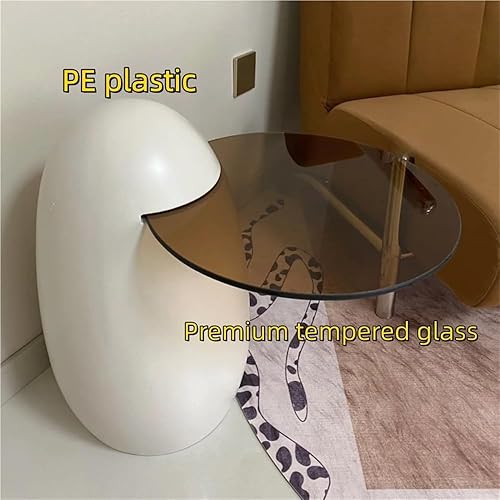 Miniatura 3 de Mesa auxiliar moderna de plástico PE, mesa auxiliar anidable con tapa de cristal, mesa auxiliar creativa en forma de huevo para sala de estar,