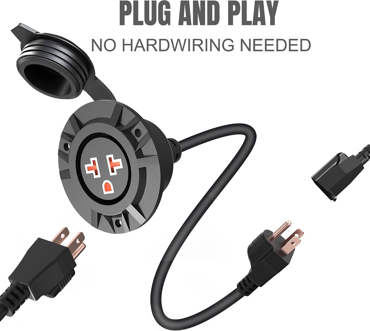 Outdoor Outlet Extender, Weatherproof Power Outlet, Receptacle Outlet,125 Volt NEMA 5-15R, RV Electrical Outlet with Integrated 20-Inch Extension Cord 12AWG, Outdoor Outlet Cover.