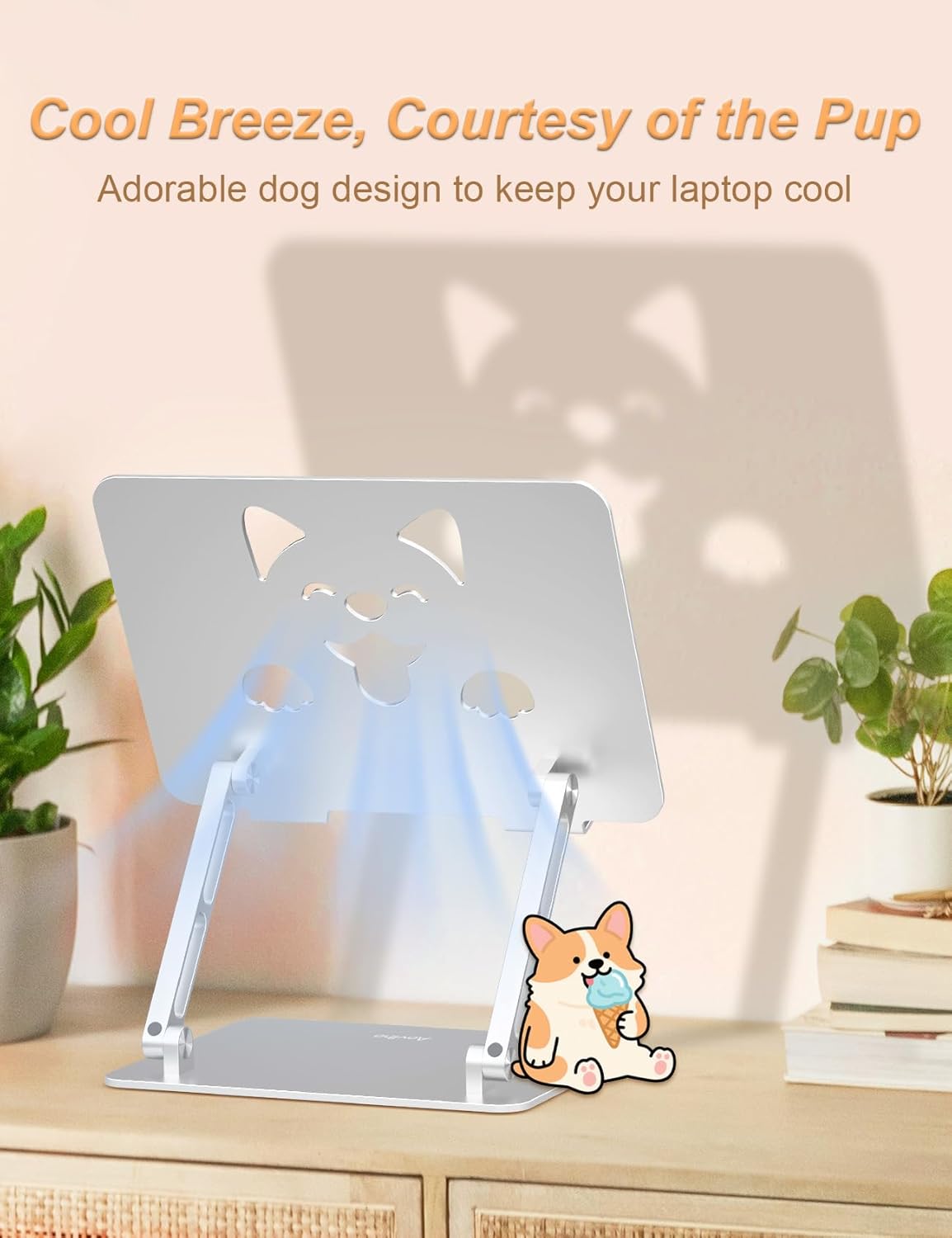 Laptop Stand for Desk – Adjustable Portable Laptop Riser, Aluminum Laptop Holder Compatible with MacBook Air Pro, Dell, HP, Lenovo (10"-17.3"), Featuring Unique Puppy Panel Design,...