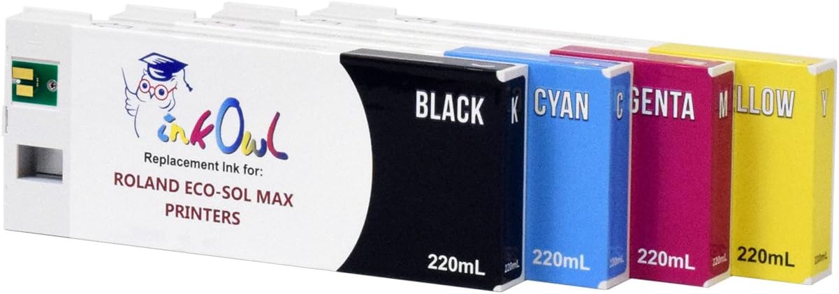 InkOwl Compatible Ink Cartridge Replacement for Roland ECO-SOL MAX Printers ESL3 (220mL, 4-Pack) for BN-20, SP-300, SP-540, VP-300, VP-540, VS-300, VS-420, VS-540, VS-640, XC-540