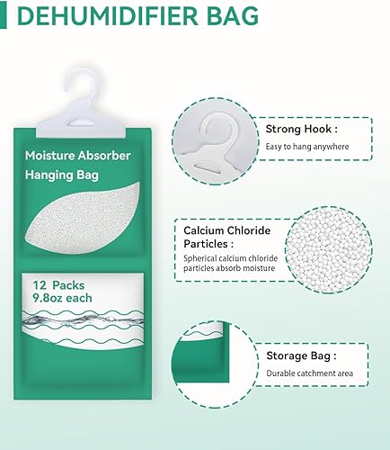 Miniatura 2 de Paquetes absorbentes de humedad, sin fragancia (paquete de 12), paquetes de humedad, bolsas deshumidificadoras colgantes de armario para colgar,