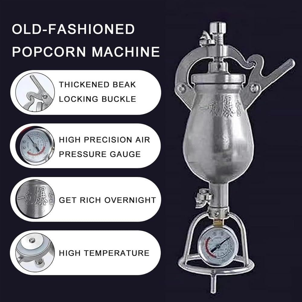 Macchina Popcorn A Manovella con Manometro, Acciaio Inossidabile 304 e Supporto Sospeso, Goditi Popcorn Sani Deliziosi Fatti Casa con La Famiglia E Gli Amici A Casa O All'Aperto(260ml)