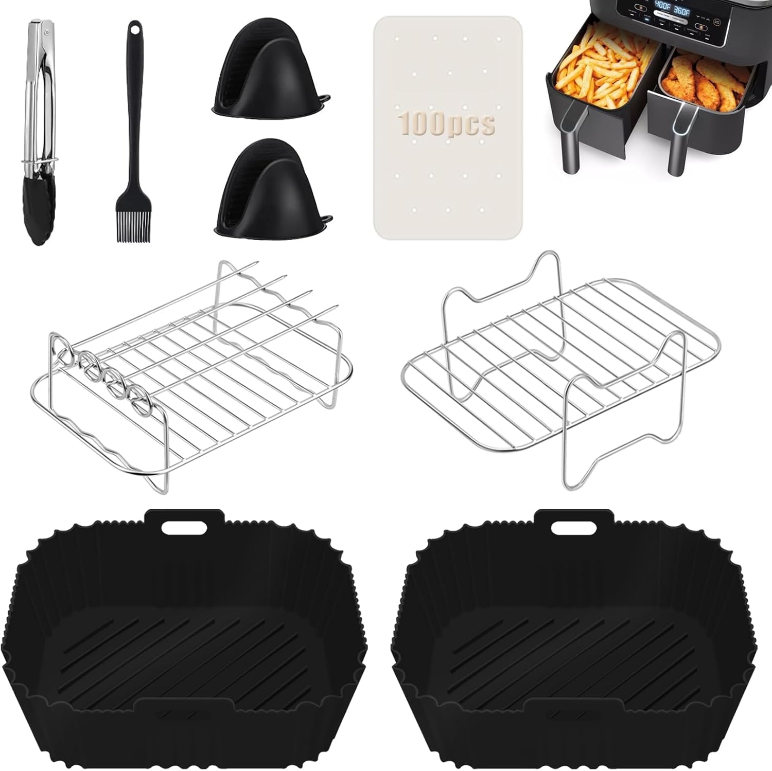 Accessoires Friteuse Air Ninja - Kit 18 Pièces Compatible Double Stack XL
