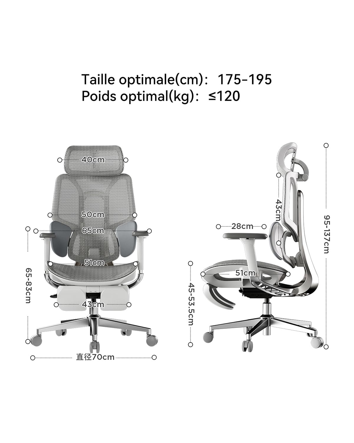 Hbada E3 Pro Fauteuil de Bureau Ergonomique, Système Lombaire Dynamique 3 Zones, Accoudoirs Réglables 6D, Tête avec Réglage 4D, Gris avec Repose-Pieds