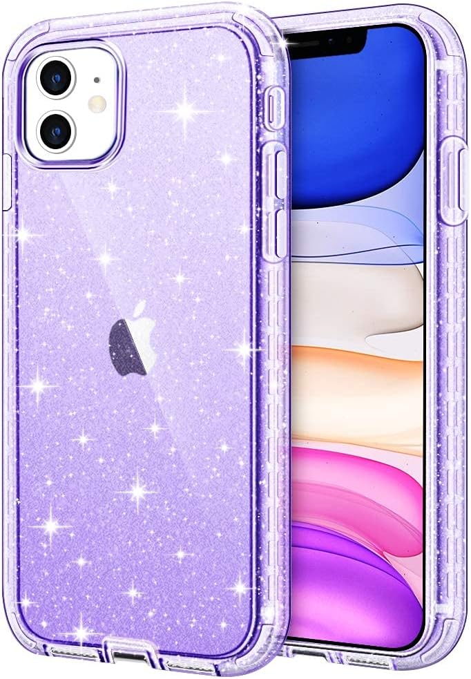 Hython Glitter Compatible with iPhone 11 Case, Slim Glitter Bling Sparkly for Women Girls Anti-Scratch Shockproof Protective Phone Case Hard Bumper Cover for iPhone 11 6.1-Inch 2019, Glitter Purple