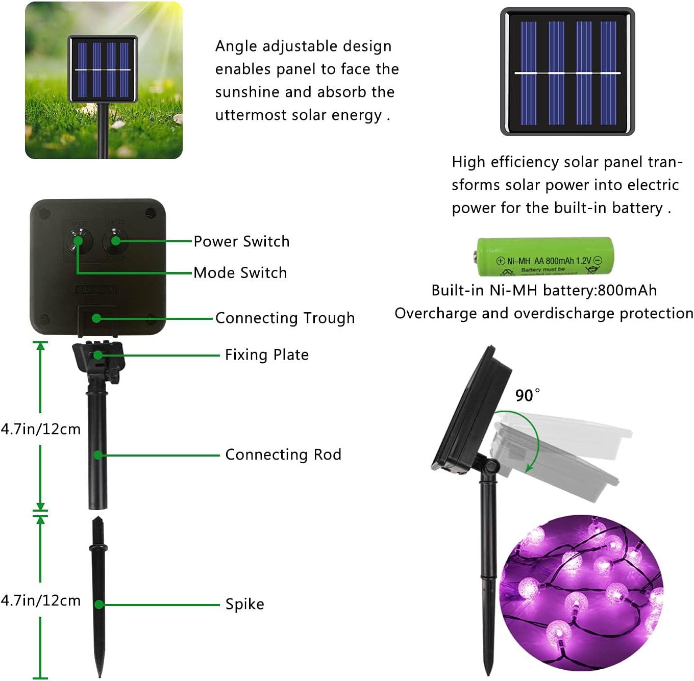EXF 2-Pack Total 100 Crystal Globe Solar Christmas Lights Outdoor Durable & Bright Solar Powered Patio Lights Waterproof 8 Modes Solar LED String Lights for Garden Gazebo Tree (Purple)