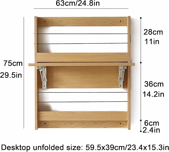 Wall Desk, Folding Wall Table Floating Desk, Wall Mounted Laptop Desk with Storage Compartment for Home, Office, Dorm, Small Space