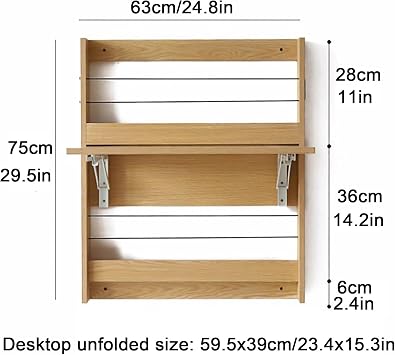 Wall Desk, Folding Wall Table Floating Desk, Wall Mounted Laptop Desk with Storage Compartment for Home, Office, Dorm, Small Space
