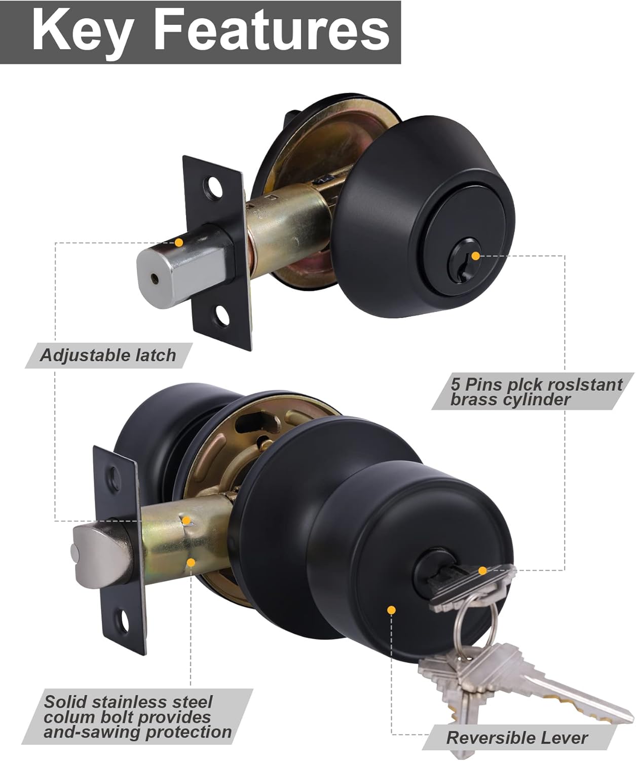 Lanwandeng 2 Sets Keyed Alike Entry Door Knobs and Single Cylinder Deadbolt Lock Combo Set Security for Entrance and Front Door, All Keyed Same Door Lock with Classic Satin Nickel Finish