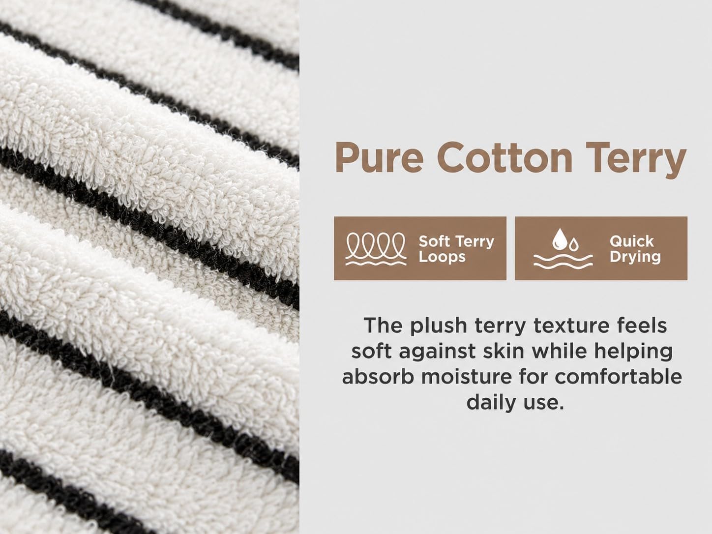 8 Pack Large Bath Towel Set, Cotton Striped Bath Towels for Bathroom, Black and White Bathroom Decor, 2 Bath, 2 Hand Towels, 4 washcloths