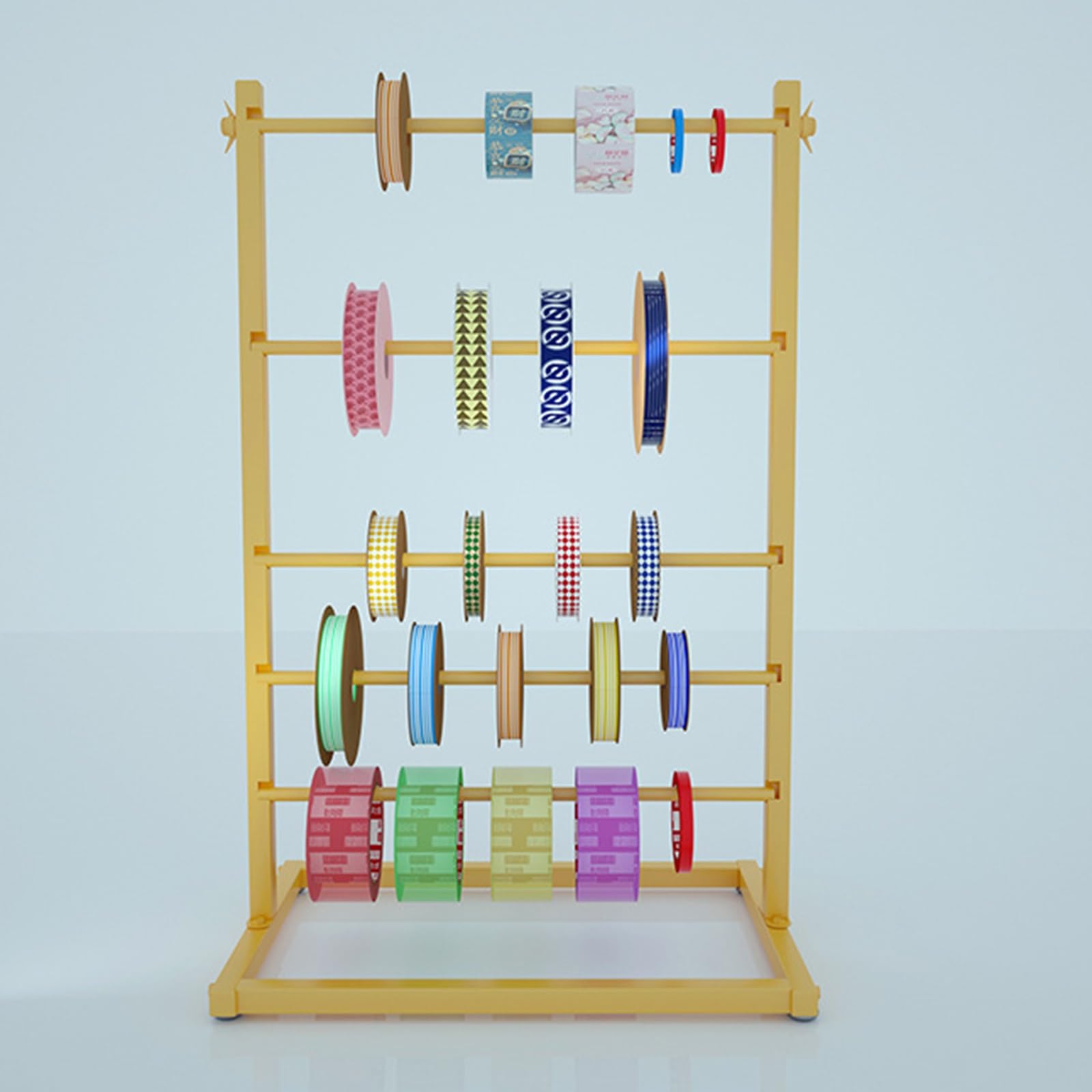 JYBNBBE 5-6 Tier Floor Metal Ribbon Organizer with Detachable Crossbar, Large Capacity Display Stand for Craft Room, Cake Shop, Flower Store,Gold-45x30x80cm