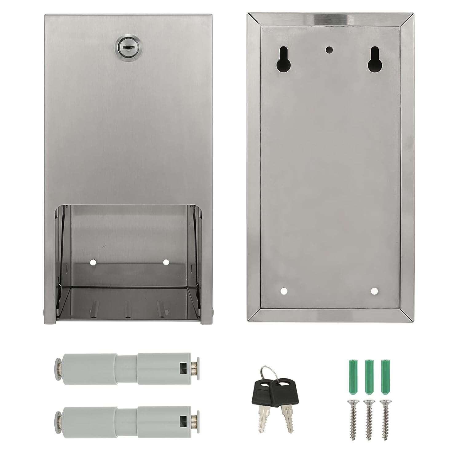 2 Roll Stainless Steel Commercial Toilet Paper Dispenser, Heavy Duty Wall Mount Tissue Holder with Lock for Restroom/Bathroom