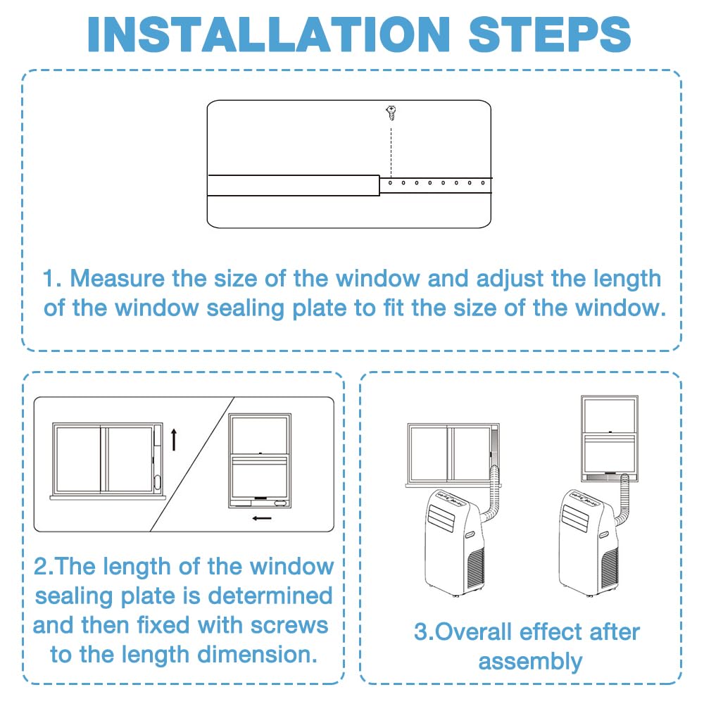Kit Ventana Aire Acondicionado Portatil, HOVCEH 4 Piezas Kit de Ventilación de Ventanas de Aire Acondicionado 16 x 43-140 cm con Tubo de Desagüe de 13/15 cm, Kit aire Acondicionado Ventana