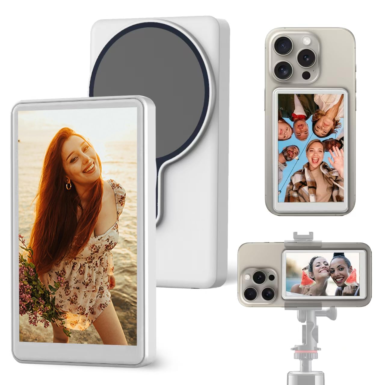 Upgraded 2026 Phone Vlog Selfie Monitor Screen, Portable Back Camera Monitor with Magnetic Connection, Low Latency for Selfie Vlog Live Stream, Compatible with iPhone & Android, White-picture-13
