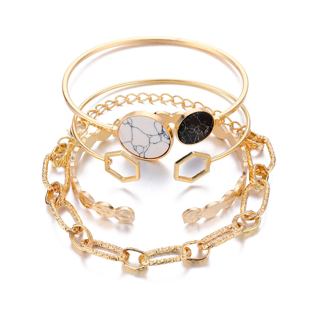 Jewels Galaxy Gold Plated Geometric Set of 4 Stackable Korean Bracelet Set for Women and Girls (CT-BNGF-49192) (B0BSS563ZP) Amazon Price History, Amazon Price Tracker