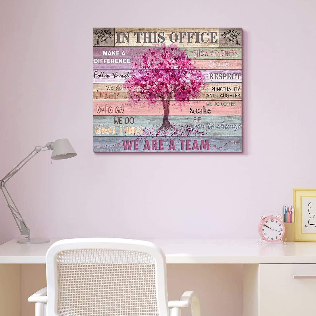 Pink Inspirational Wall Art for Office Women Motivational Quotes Phrases Poster Rustic Heart Tree Pictures Framed Wall Art Décor Contemporary Home Workspace Desk Decorations Gifts for Women 20x24inch