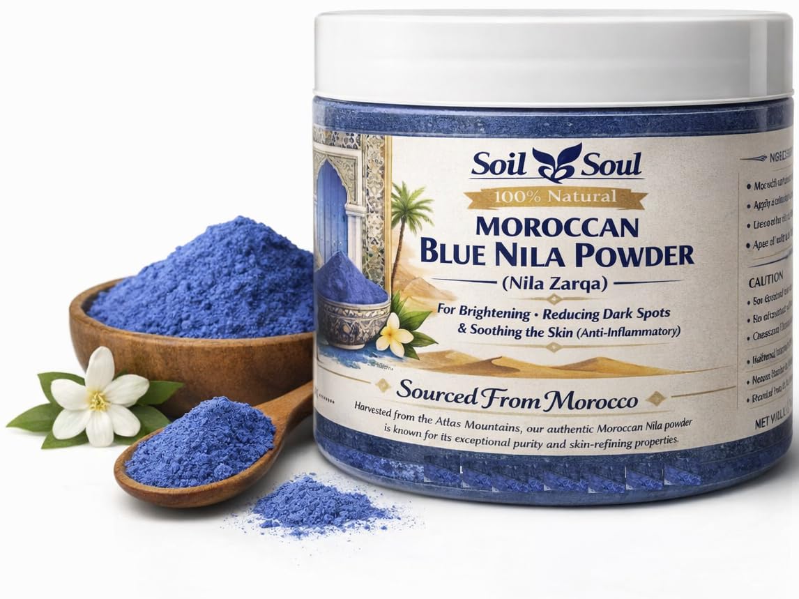 Soil&Soul Original Moroccan Blue Nila Powder (100g) – 100% Pure & Authentic Blue Nila for Skin Brightening, Tan Removal & Dark Spot Treatment – Natural Moroccan Beauty Secret | Sourced from Morocco|Neela Powder| Nila Zarqa-image-10