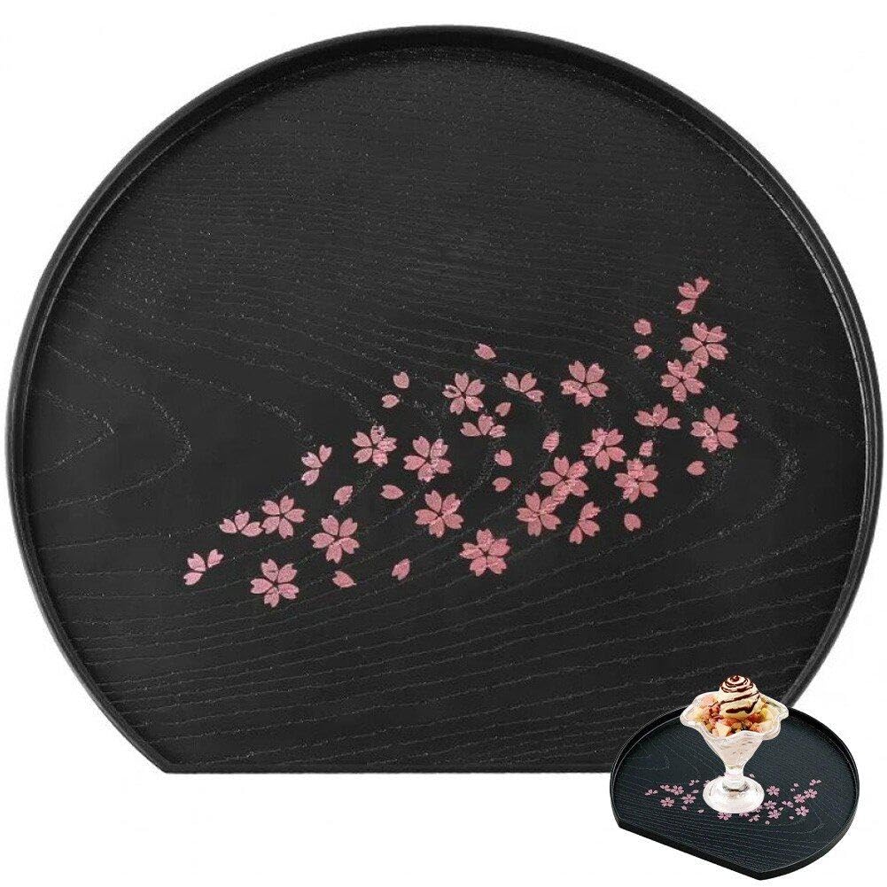 HiyyFloy Plastic Dinner Plate, Japanese Cherry Blossom Pattern Serving Tray, Japanese Tea Plate, Storage Plate, Dessert Snack Plate, Half Moon Tableware
