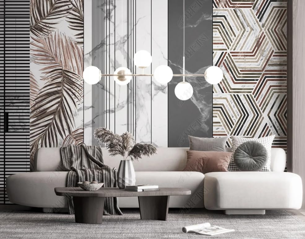Papier peint intissé géométrique grand format décor de plantes