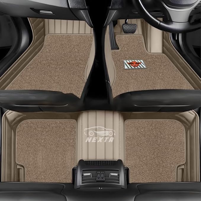 Image of Premium 12D Car Foot Mat for VinFast VF MPV 7-7 Seater (All 3 Rows) | Luxury Leather | Double Layered | Waterproof and Washable | Custom Fit | Detachable Grass Mat | Beige