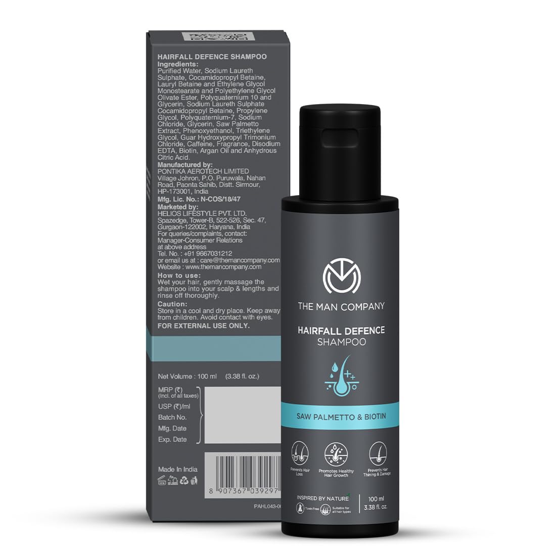 The Man Company Hairfall Control Shampoo for Men, 100ml | Shampoo for Men to Prevent Hair Loss, Protects Against Hair Damage & Promotes Healthy Hair Growth