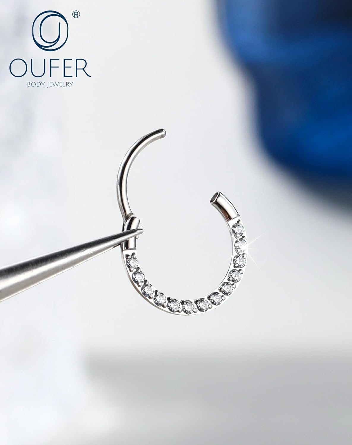 OUFER 20G Nose Rings Hoops, Shiny Clear CZ Hoop Nose Ring For Women, 316L Surgical Steel Hinged Segment Daith Piercing Jewelry, Inner Diameter 6/7/8MM Cartilage Rook Helix Lobe Tragus Earrings - Image 5