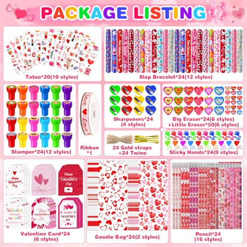 Image of CZWZ 272Pcs Giant Lollipop Valentine Classroom Gifts, 24 Set Giant Lollipop with Pencils, Stickers, Erasers for Classroom School Exchange Valentine Party Favors Supplies