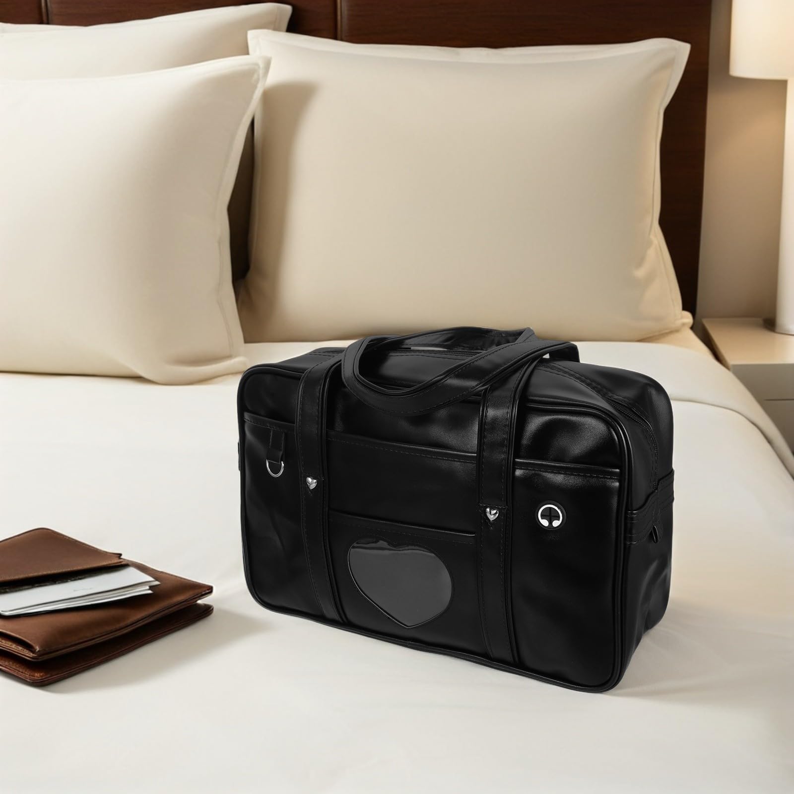 Borsa Porta Laptop Donna Cuore in Pu Grande Capacità Tracolla Comoda Stile Giapponese per Lavoro e Scuola
