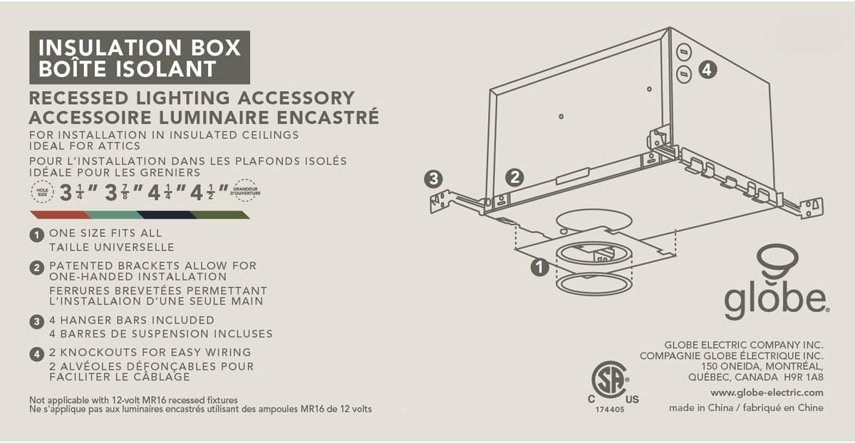 Globe Electric IC Rated Aluminum Recessed Lighting Insulation Box 9212701