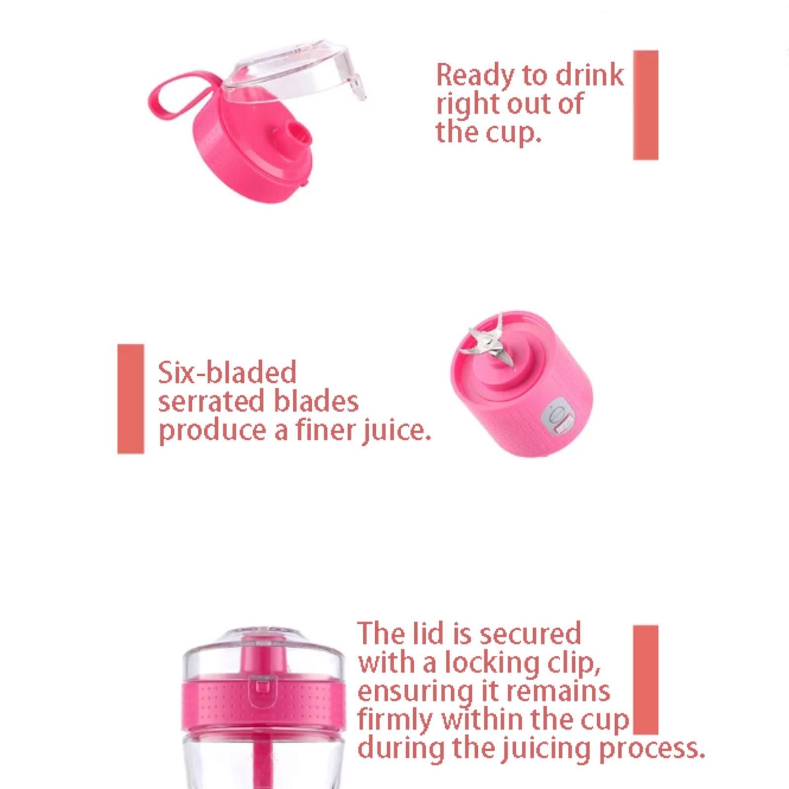 Potężny plastikowy przenośny blender z wylewką łyk ładowalna przenośna sokowirówka do smoothie lód blending sok 380 ml kompaktowy (rot)