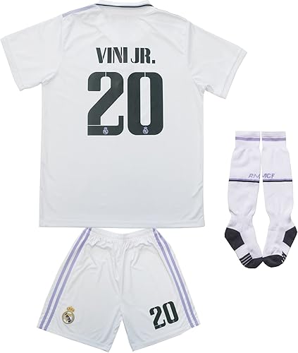 ORGBRAIN Nuevo Vinicius No #20 Madrid Home White Kids Soccer Jersey Kit Shorts Calcetines Set Tallas Juveniles