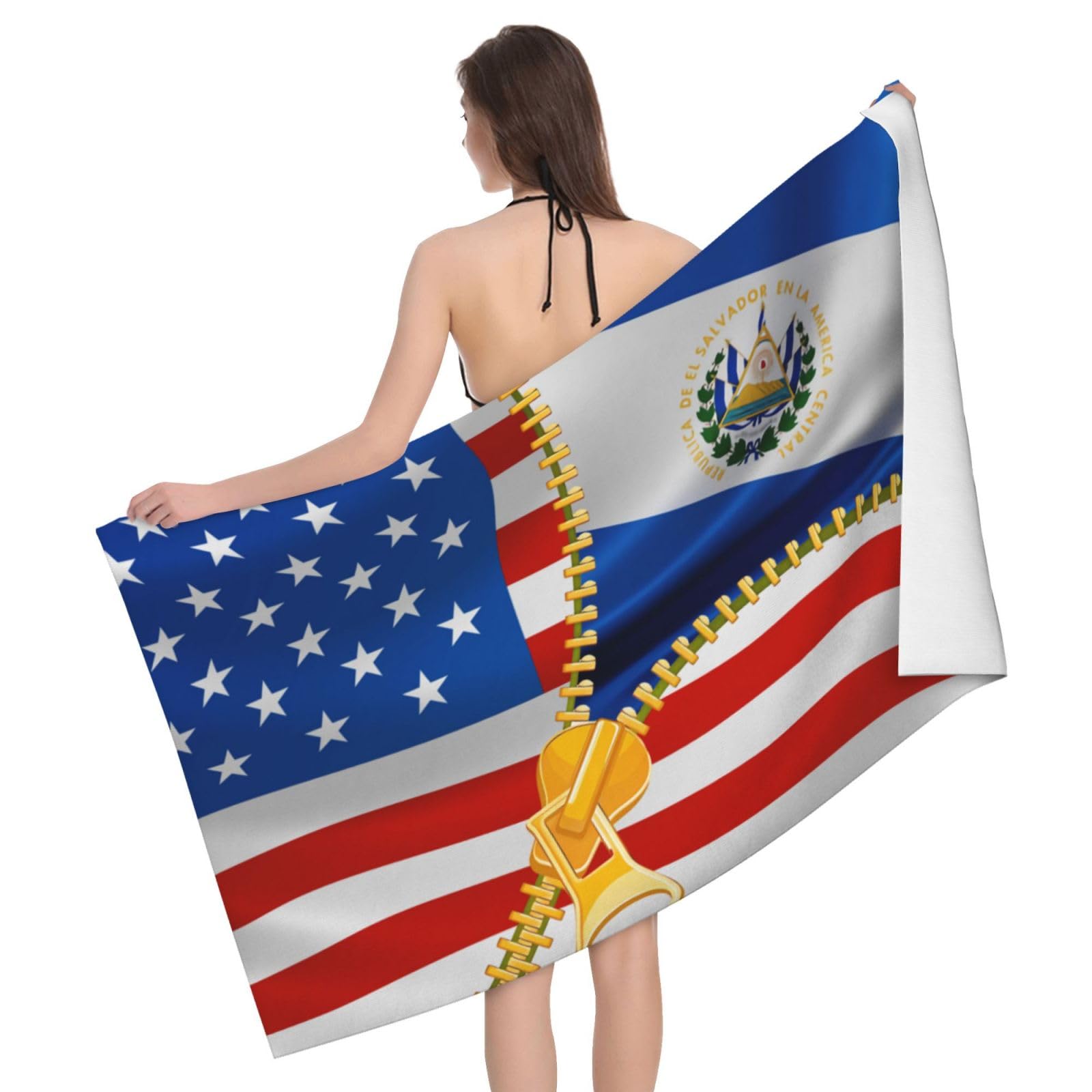 HLBSDM Microfiber America Flag and El Salvador Flag Beach Towel Quick Dry Soft Sand Free Beach Towels for Pool Swim Beach Lightweight Thin Towels