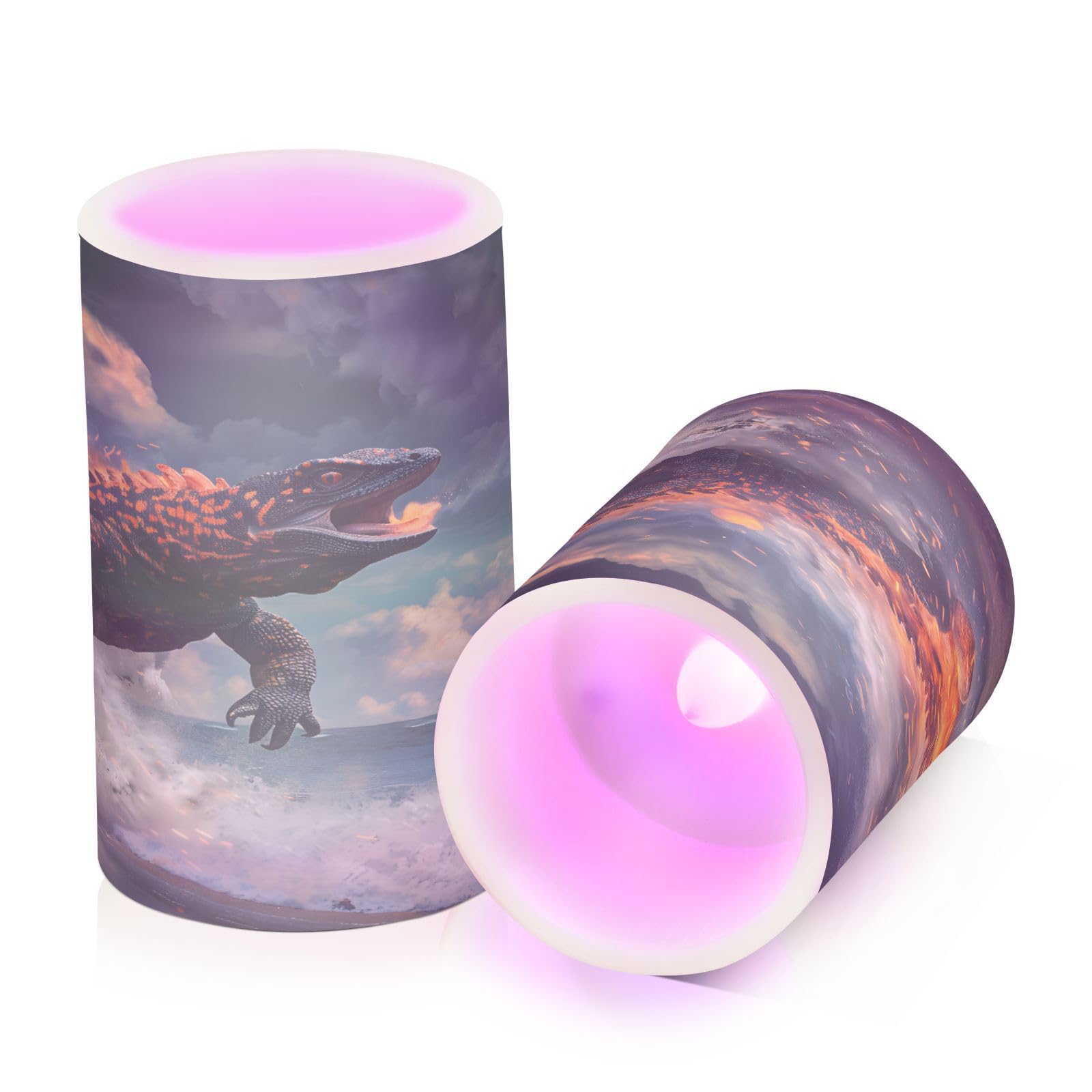 ALAZA Gila Monster Flying Flickering Flameless Candles Battery Operated with Remote Timer,Tea Light Candles LED Pillar Votive Candles set of 2 for Outdoor Indoor Decorations
