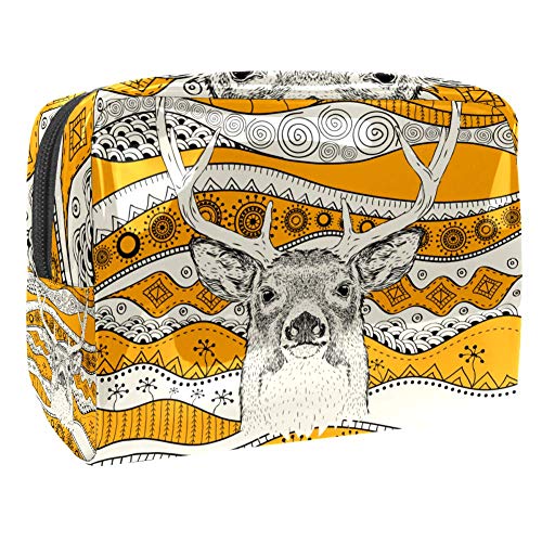 Preisvergleich Produktbild Make-up-Kosmetiktasche, multifunktional, Reise-Kulturbeutel, Organizer für Frauen, handgezeichnetes Hirsch auf afrikanischem Ethno-Stil